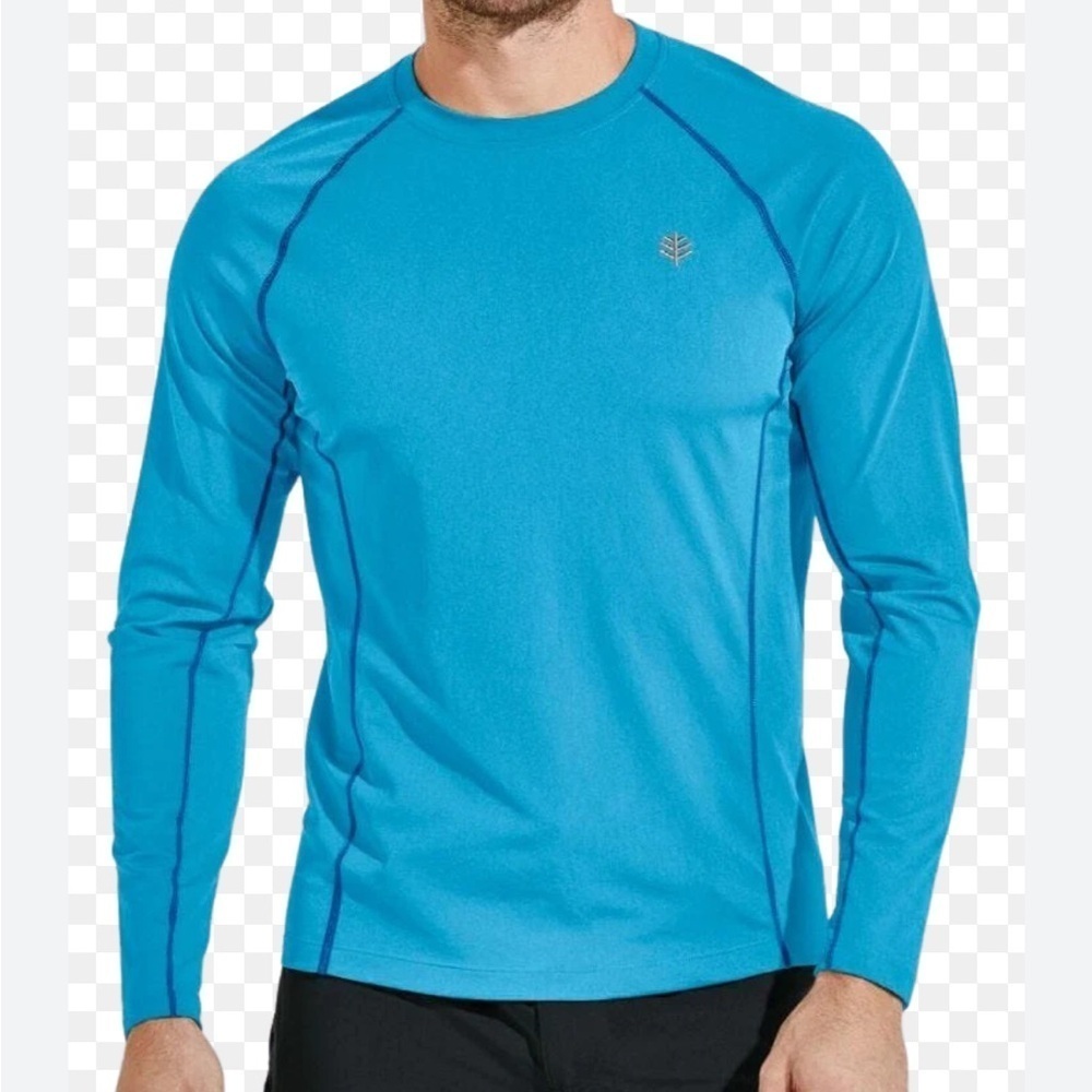 Coolibar Men's Hightide Long Sleeve Swim Shirt UPF 50+ Antigua Blue Sz XXLT *N15